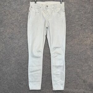 Helmut Lang Ankle Metallic Shiny Glossy Coated Jeans Womens 28 Pants Silver NEW‎
